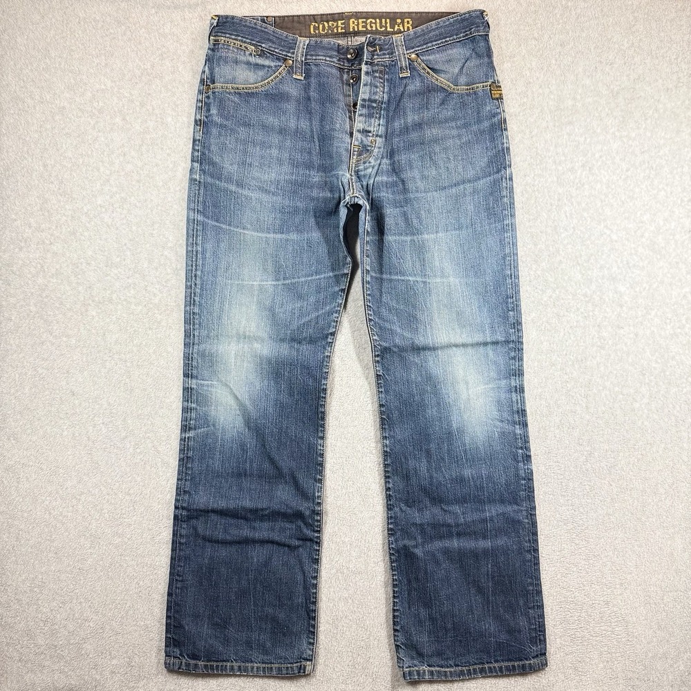 G‎ Star RAW Jeans Mens 36x33 Core Regular Straight Leg Faded Whiskered Y2K